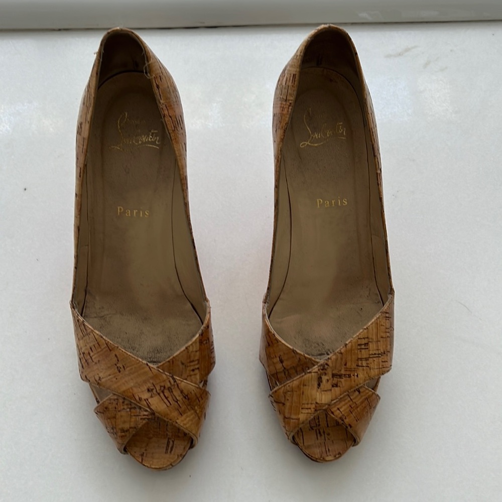 Christian Louboutin Cork Peep-Toe Heels